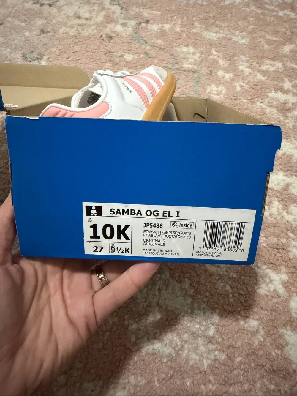 adidas Kids Samba Sneakers in White with Pink Stripes and Gum Sole